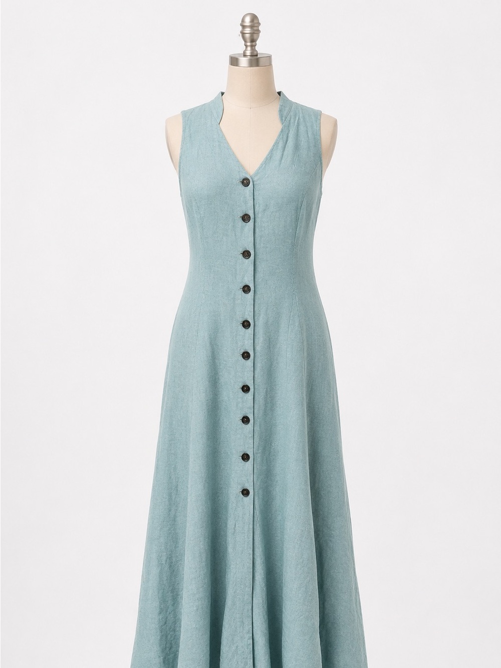 90s Vintag Linen Blend Button-Front Midi Dress Size 10 Chic Coastal Cottagecore